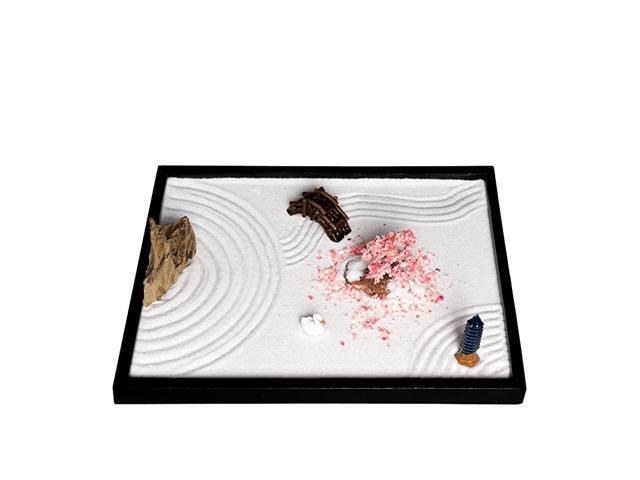 Zen Garden Sakura Pagoda Bridge Landscape Stone Set with Free Rake and Pushing Sand Pen Base Tray Dimensions 118 x 04 x 94 inches