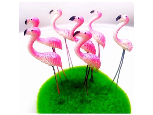Set 5 pcs Terrarium Mini Flamingos Pink Color Stake Miniature Dollhouse Fairy Garden Accessories