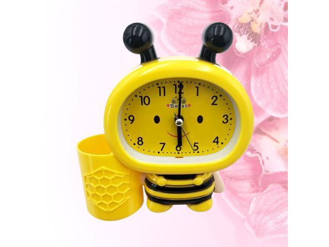 1Pc Fashion Bee Shaped Desktop Digital Alarm Clock with Sounds Control Temperature Pen Holder Without Battery(Sky- Blue)