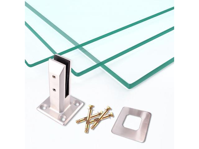 Stainless Steel Glass Clamp Punch Free Glass Bracket Durable Glass Holder Glass Fixing Tool for Daily Use with Lid and Screw (Matte Silver)