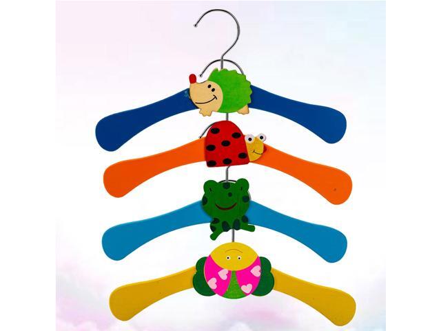 4pcs Cartoon Wooden Hangers Wood Coat Clothes Pants Hook Hangers for Baby Kids (Colorful)