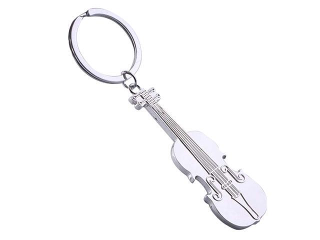 Guitar Design Key Chain Creative Metal Personalized Keyring Gift Charm Purse Bag Pendant Decoration Party Favor (Silver)