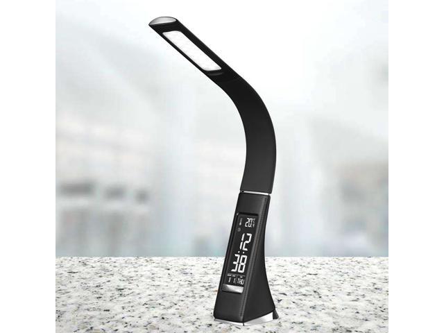 Clock Table Light LED Lamp Temperature Calendar Lamp Display Screen Eye-care Desk Lamp for Bedroom Study Room (Black)