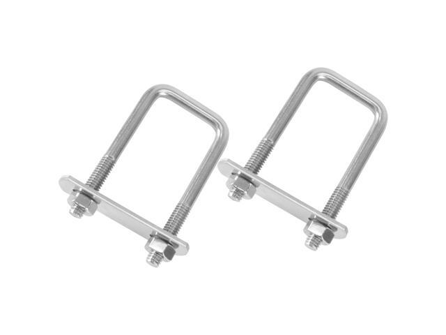 2Pcs Stainless Steel Right-angle Bolts U-shaped Square Clamp Screw Damper Silver (M6x25x62)