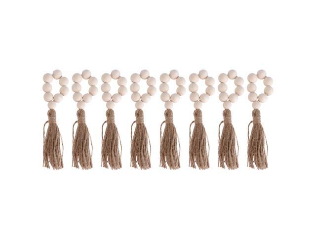 8 Pcs/2 Sets Natural Wooden Bead Napkin Rings Weddings Home Decor Table Decoration (Beige)