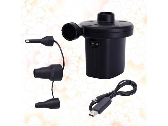 1 Set USB Rechargeable Inflate Deflate Pump Electric Air Mattress Camping Pump Electropump with 3 Nozzles for Car Use (Black)