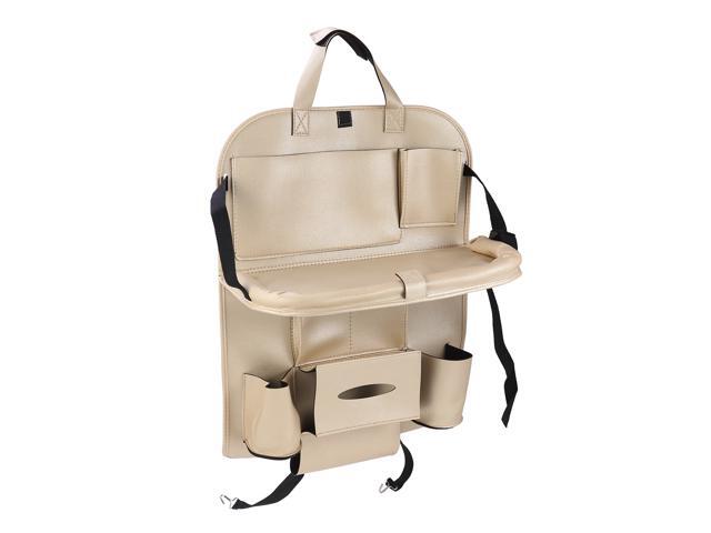 Multi-Pocket Back Seat Storage Car Seat Cover Organizer Car Organizer Bag with Collapsible Table Rack (Champaign Gold)