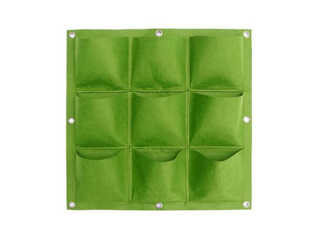 Felt Planting Bag Wall Hanging Vertical 12-Pocket Planter Felt Growing Bag for Garden Outdoor (Green 50cmx50cm Flat Bottom 9 Pouch)