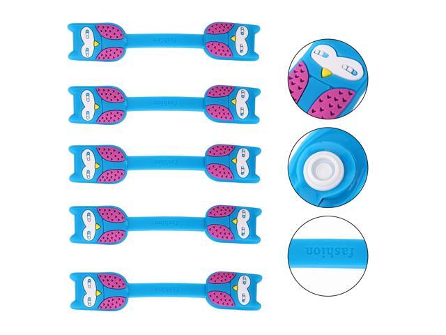 5pcs Cartoon Earphone Holder Button Type Wire Arrangement Fixed Line Organizer Belt Winder for Headphone Cord Sky Blue(Owl)