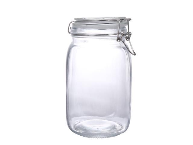 1500ml Thicken Buckle Glass Sealed Storage Tank Transparent Candy Jar Round Glass Bottle Cereal Dispenser Kitchen Storage Tool (Transparent)