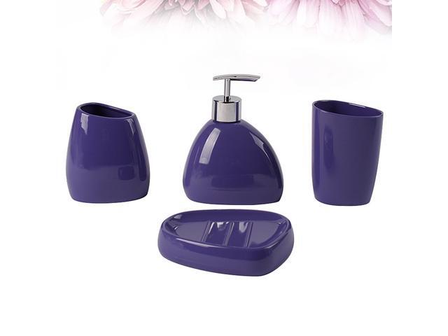 1 Set 4pcs Acrylic Bathroom Supply Premium Toilet Set Toothbrush Holder Soap Dish Tooth Mug Lotion Bottle Bathroom Suit (Purple)