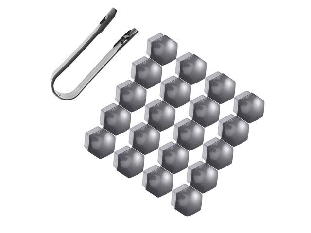 21 in 1 Hexagonal Wheel Lug Nut Covers Bolts Covers Screw Protect Caps 17mm with Clips (Black)