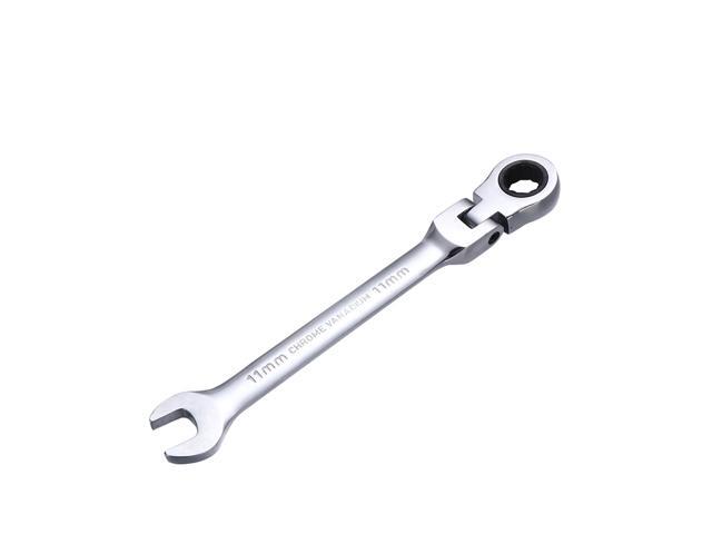 6mm Dual Heads Ratchet 180 Degree Flexible Pivoting Head Adjustable Combination Dicephalous Wrench Spanner (Silver)