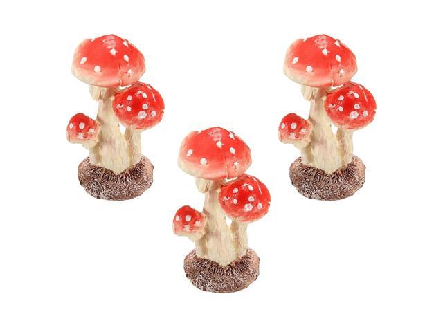 2pcs Adorable Mushroom Toadstool Miniature Fairy Garden Terrarium Figurine House Layout Decor (3 Head Red 3 x 26 x 5cm)