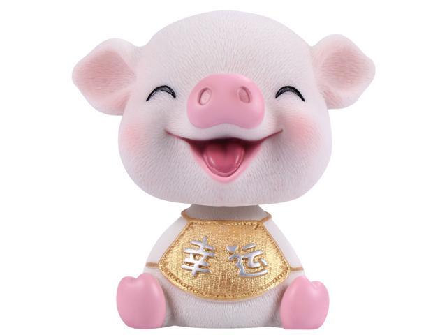 1Pc Shaking Head Pig Car Ornament Car Vehicle Dashboard Decor Car Interior Mini Decoration Micro Landscape Accessories (Goggling Pig Chinese Words