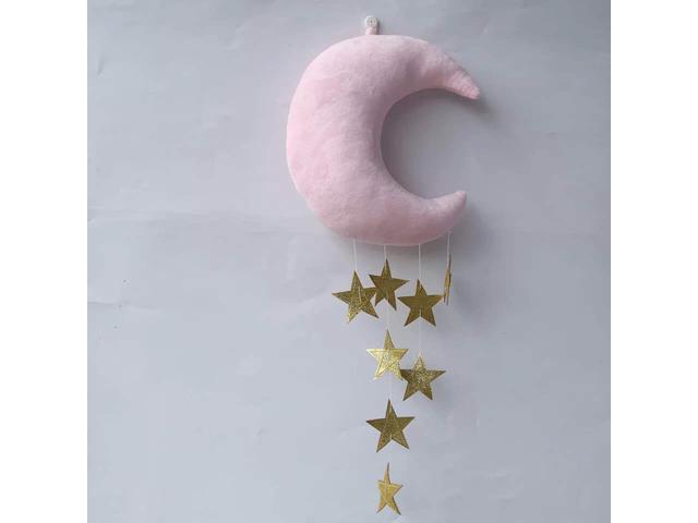 Moon Star Hanging Ornament DIY Pendant for Baby Shower Kids Room Decoration(Pink Moon and Golden Stars)