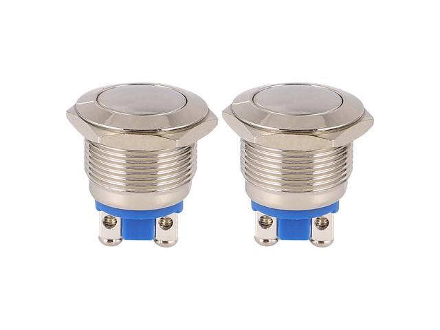 2pcs 19mm High Cap Waterproof Momentary Stainless Steel Metal Push Button Switch (Silver)
