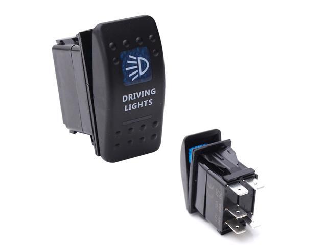 12/24V 2 LEDs 5 Car Rocker Switch Driving Light Push Button - Blue Light (Black)