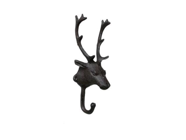 Vintage Deer Head Hook Cast Iron Clothing Hat Grocery Storage Hook Living Room Coffee Bar Wall Decoration(Black)