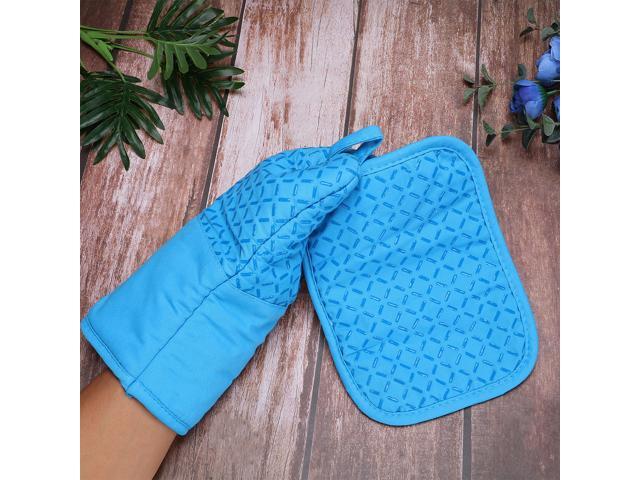 1 Set Heat Insulation Supplies Oven Mitts Silicone Placemat Oven Gloves Pot Holding Pad for Home Shop Red