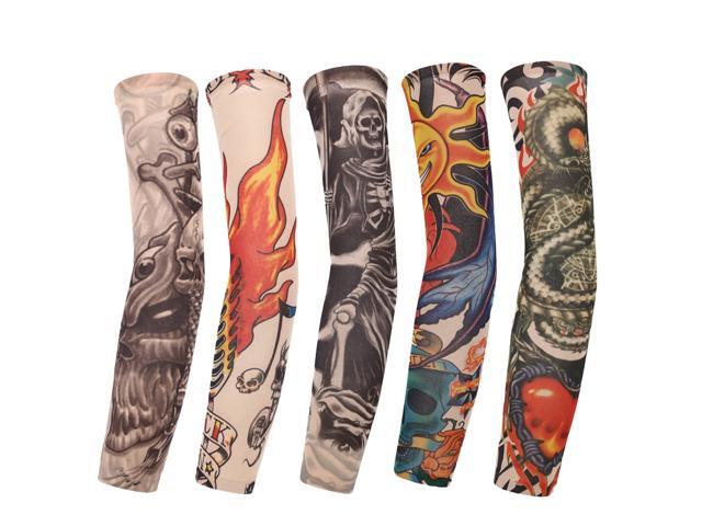 5pcs Sun UV Protection Stretch Arm Cover Tattoo Printed Sunscreen Sleeves Cycling Sunblock Sleevelet for Outdoor Summer Activities