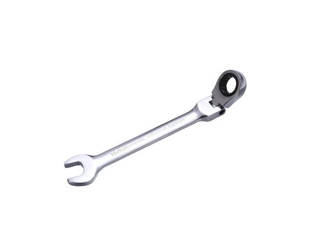 6mm Dual Heads Ratchet 180 Degree Flexible Pivoting Head Adjustable Combination Dicephalous Wrench Spanner (Silver)