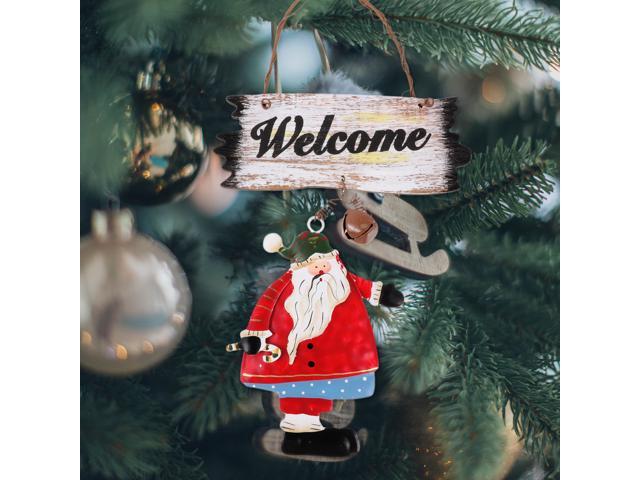 Christmas Tinplate Ornament Santa Door Window Hanging Sign Xmas Tree Decoration