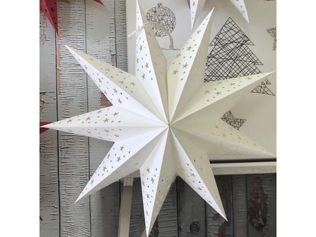 2pcs 45CM Hollow Out Paper Lantern Stars Shaped Ceiling Hanging Paper Star Festival Lantern Pendant Party Decoration (White)