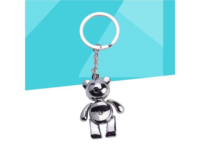 Cute Bear Keyring Metal Keychain Cool Car Keyring Purse Bag Decoration Creative Gift Keyfob (Silver)