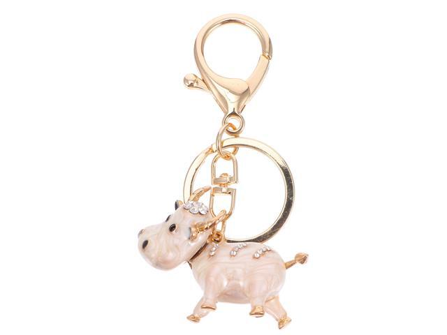 Rhinestone Milk Cow Carriage Keyring Cartoon Pendant Keychains Wallet Keyring