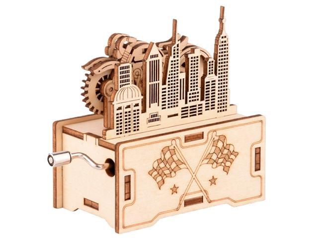 1 Set Wooden Hand Crank Music Box Assembly Puzzle Practical DIY Music Box Puzzle
