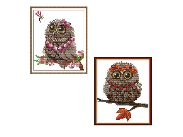 2 Sets Handmade Embroider Owl Cross-Stitching Pattern Embroidery Wall Decor