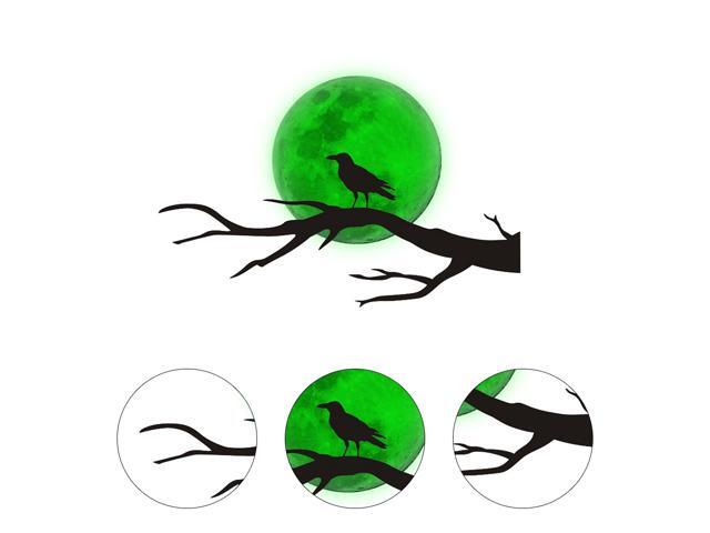 1 Set Moon Paster Crow Sticker Wall Decoration for Halloween (Black Green)