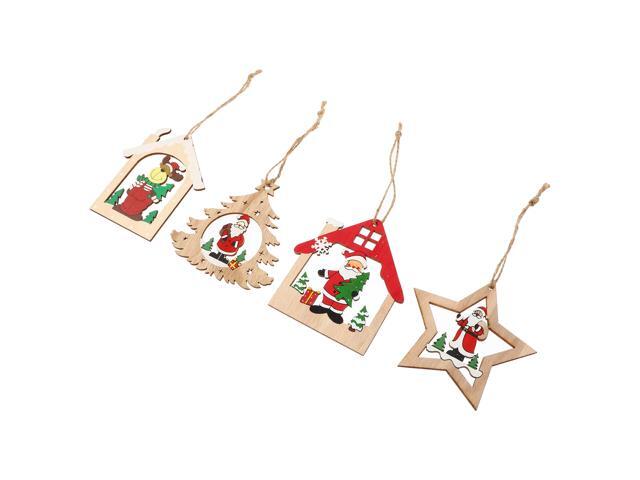 4pcs Christmas Wood Hanging Pendant Christmas Tree Decor Hollow Adornment