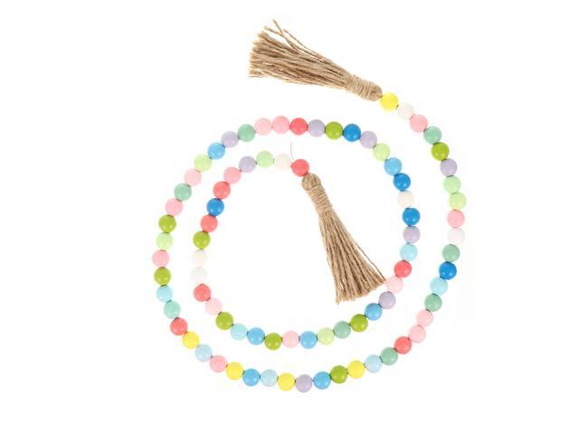 1pc Wooden Bead Garland Farmhouse Rustic Country Beads with Tassels Decoration