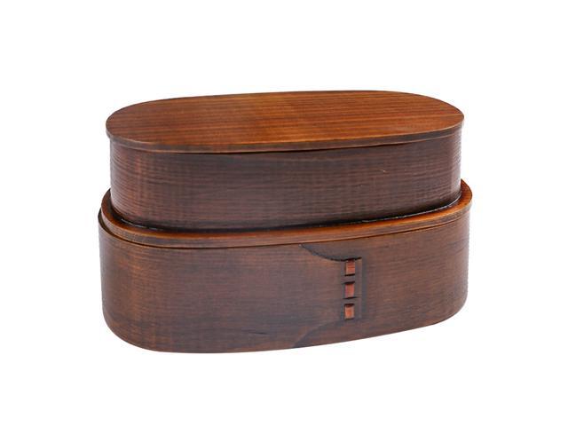 1Pc Wooden Double Layers Lunch Box Japanese Style Bento Container (Light Brown)