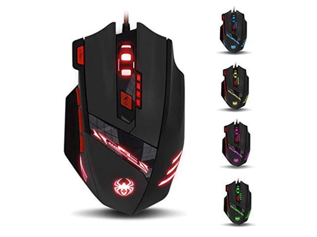 zelotes t90 gaming mouse 9200 dpi 8 buttons multi-modes led lights usb gaming mice weight tuning for laptop desktop pc macbook - black