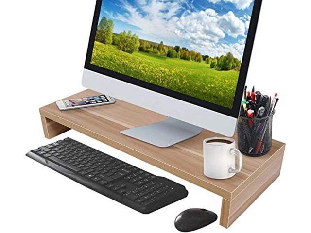 monitor shelf wooden monitor stand monitor riser desktop for led computer organizer tv display (wooden color)
