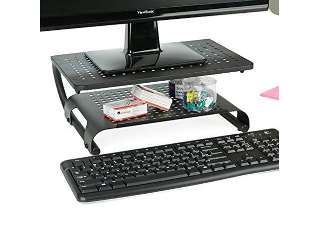 mind reader mon2t-blk monitor stand riser 2 tier ventilated metal for computer monitor laptop storage for keyboard black