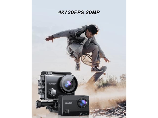 NeweggBusiness - Action Camera, 4K/30FPS 20MP WiFi, Anti-Shake EIS  Waterproof Camera Underwater 131ft, Remote Control External Microphone with  2 Batteries and Helmet Accessories Kit, Surfola SF230