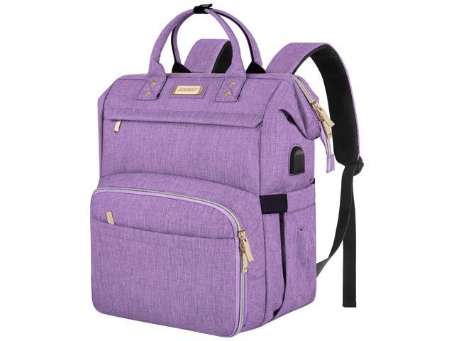 Insulated Lunch Backpack With Cooler Compartment - 15.6" Laptop Backpack, RFID Blocking, USB Port, Water Resistant, Purple