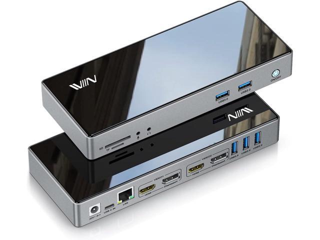 DisplayLink Docking Station Dual Monitor 4K@60HZ for MacBook, Windows,  TOBENONE Universal USB C Docking Station with 2 HDMI & 2 DisplayPort, 65W  Power
