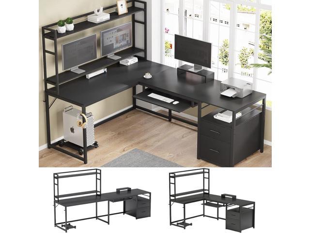 L shaped desk with on sale two keyboard trays