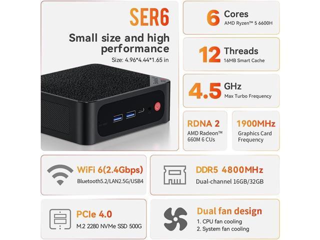 NeweggBusiness - Beelink SER6 Mini PC, AMD Ryzen 5 6600H(6nm, 6C