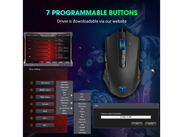 Wired Gaming Mouse With RGB Backlight – Adjustable DPI, 7 Programmable Buttons, Ergonomic For PC & Mac-288313