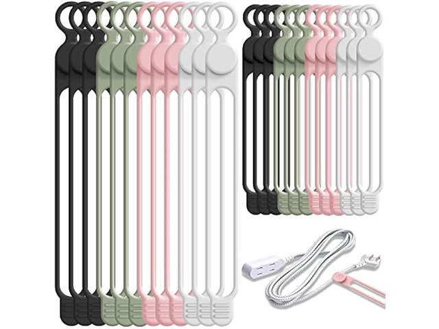Reusable Silicone Cable Ties – 18-Pack, 6 Colors, 3 Sizes, Stretchy Cord Organizer For Charging Cables, Wires & Electronics