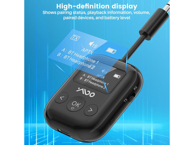 Bluetooth 5.4 Transmitter & Receiver 2-in-1 Adapter - For AirPods, TV, Car Stereo, Airplane (3.5mm AUX)