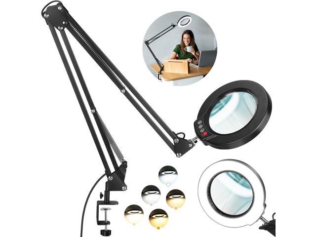 3-Color Adjustable LED Desk Magnifier Lamp, Metal Swing Arm Magnifying Glass With Clamp, USB Powered For Reading, Crafts, Workbench:Home & Garden