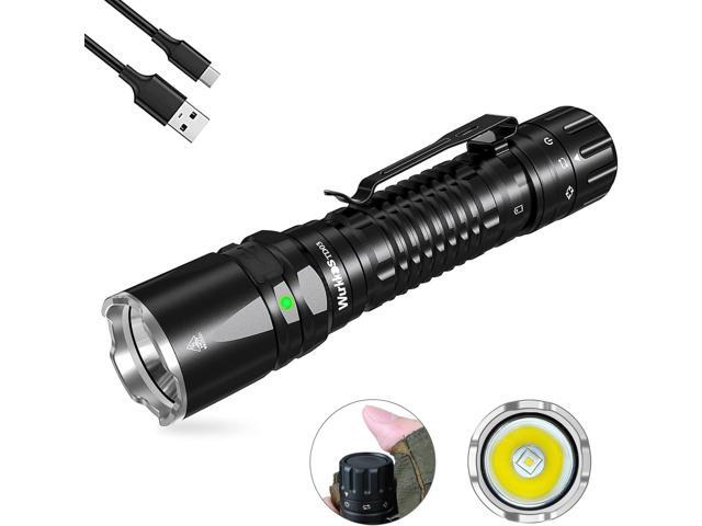 1800 lumen rechargeable waterproof tactical led flashlight ULTRAFIRE T5 with Holster yet refined design with smart technology features like Smart Power Control (SPC) and Direct SUPERFIRE TL01-X EDC Tactical Flashlight