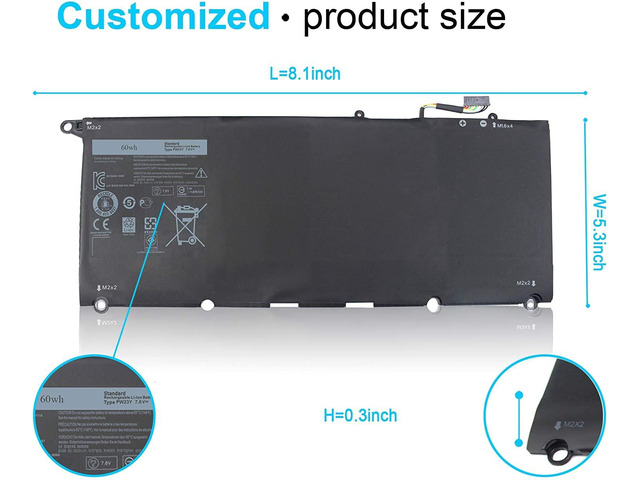 60Wh PW23Y Replacement Battery For Dell XPS 13 9360 (D1505G, RNP72, TP1GT)